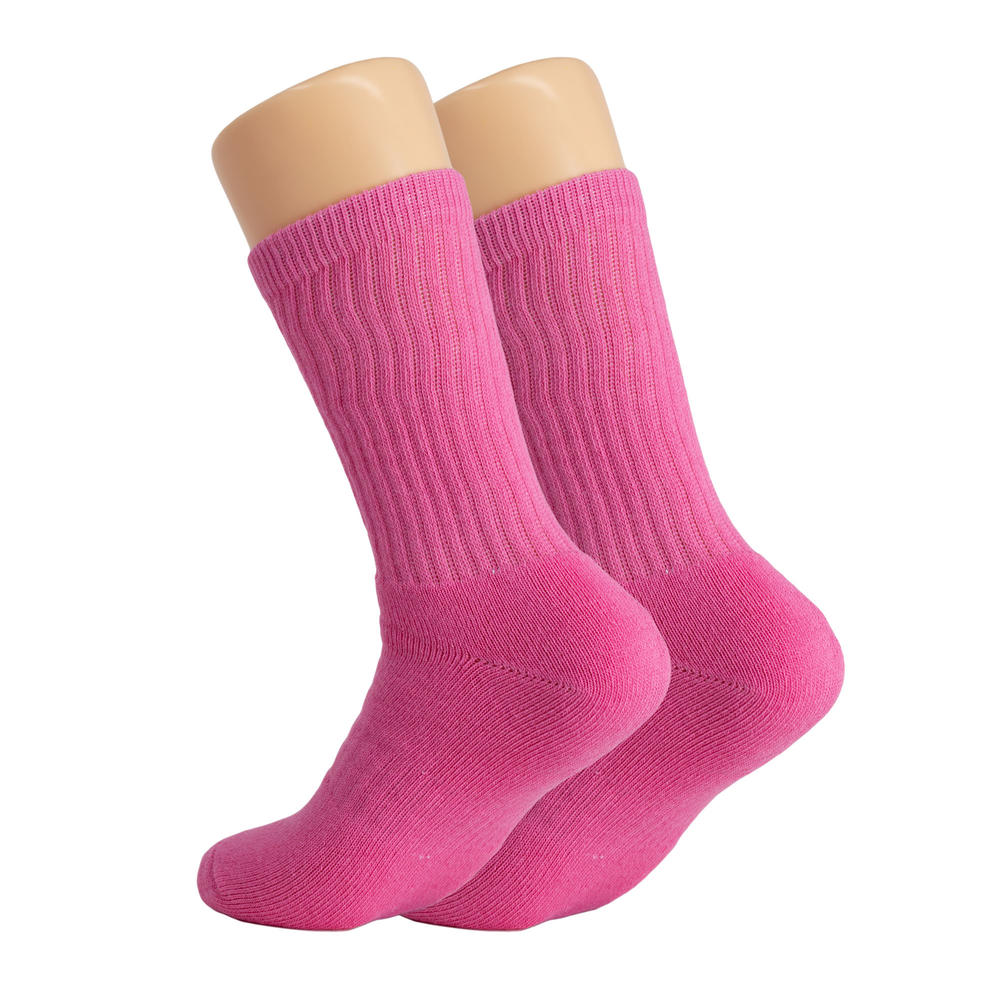 AWS/American Made Pink Cotton Crew Socks for Women with Full Cushioned ...