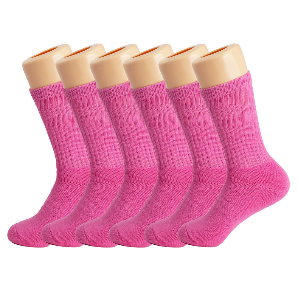 AWS/American Made Pink Cotton Crew Socks for Women with Full Cushioned ...
