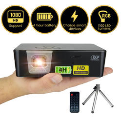 AAXA Technologies AAXA P6X 1000 Lumen 4 Hour Battery, Portable Mini DLP Projector, 1080p Support, 30,000 Hours LED, Power Bank