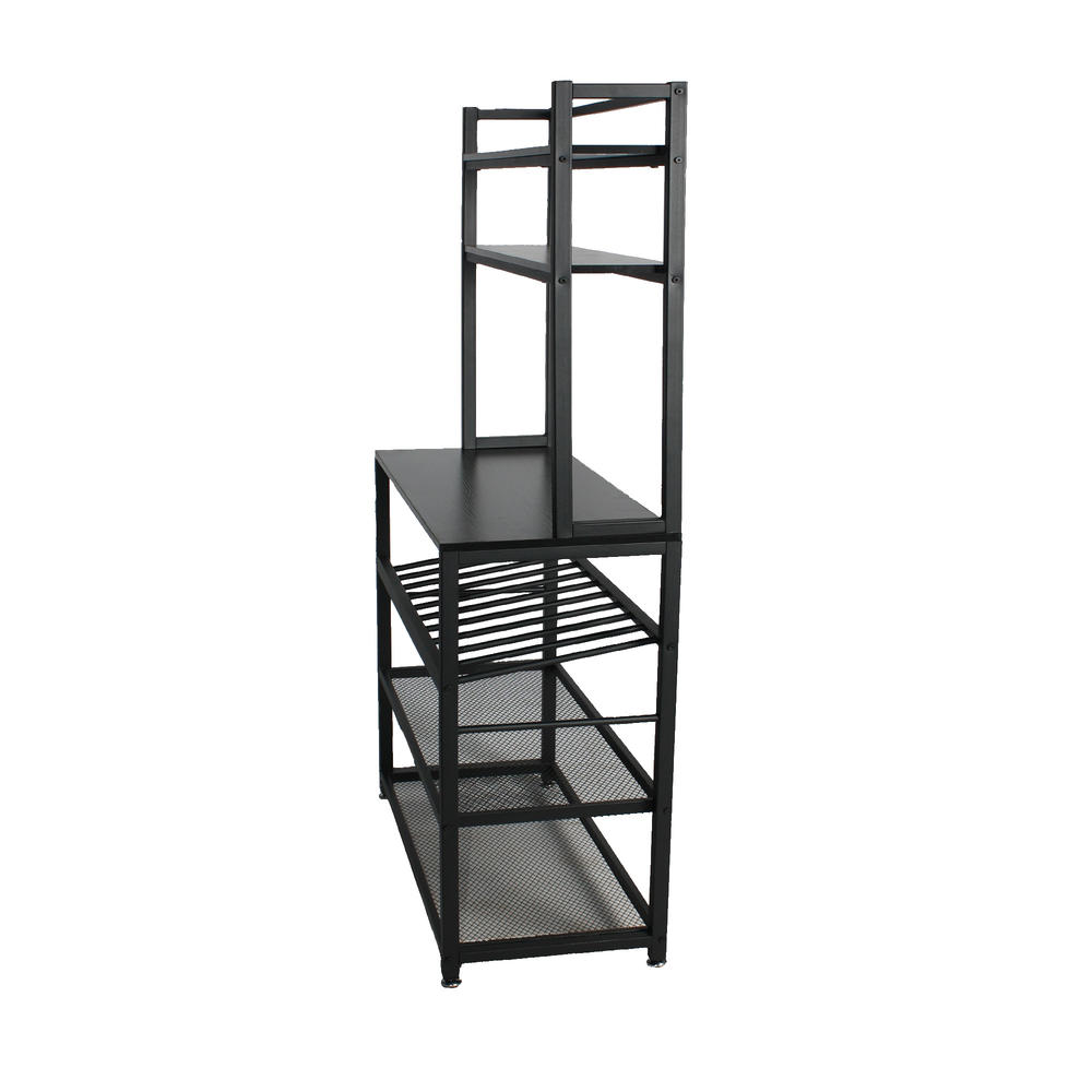 Better Homes Better Home Products 6 Tier Wooden Kitchen Baker's Rack with Wine Rack in Black
