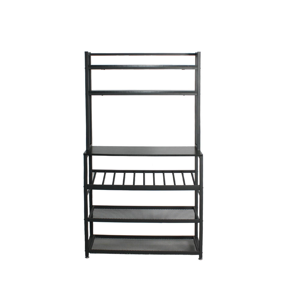 Better Homes Better Home Products 6 Tier Wooden Kitchen Baker's Rack with Wine Rack in Black