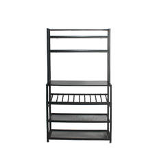 Better Homes Better Home Products 6 Tier Metal Kitchen Baker's Rack with Wine Rack in Black
