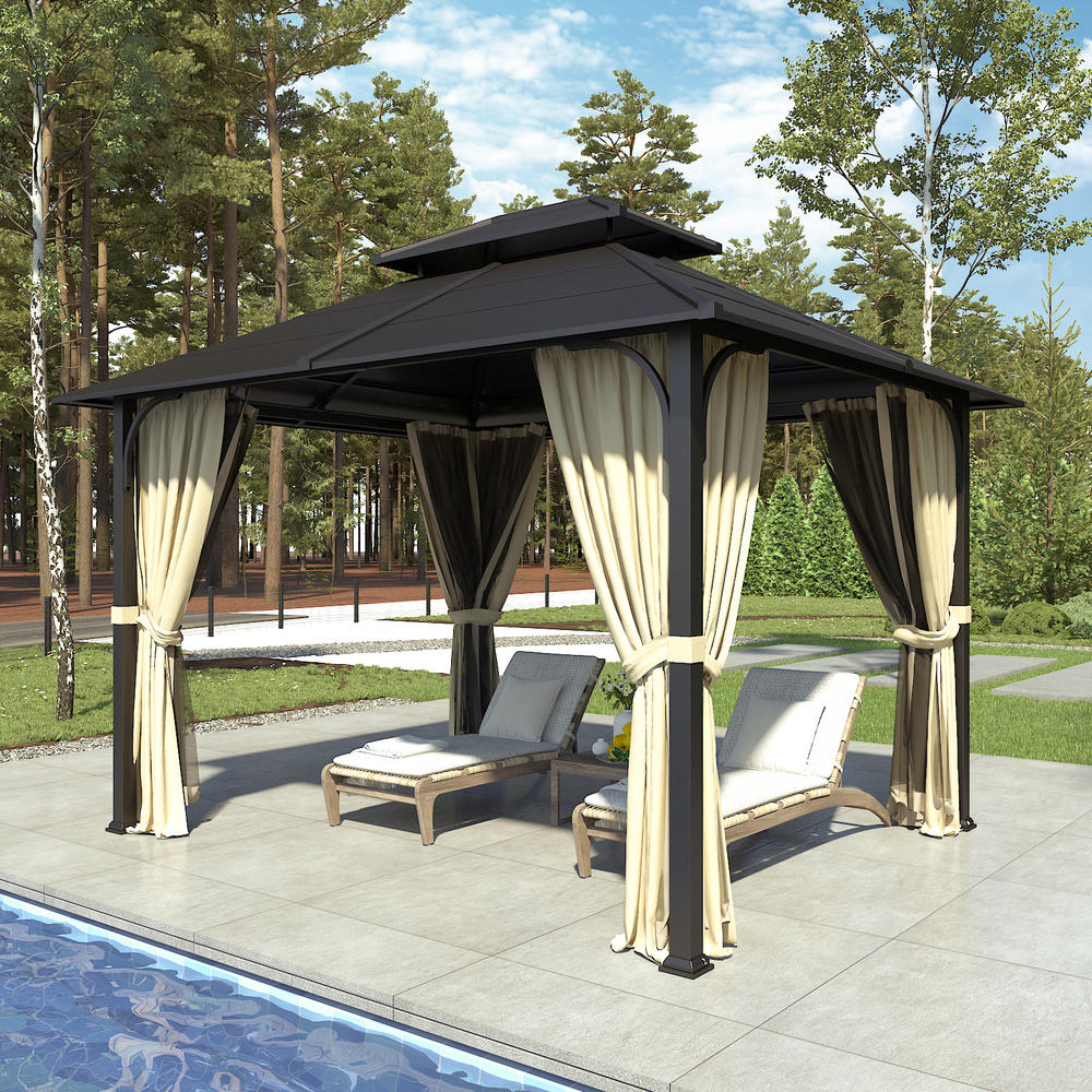 EAGLE PEAK 10' X 12' Outdoor Steel Hardtop Gazebo Pavilion with Double Roof for Garden, Patio, Lawn and Party