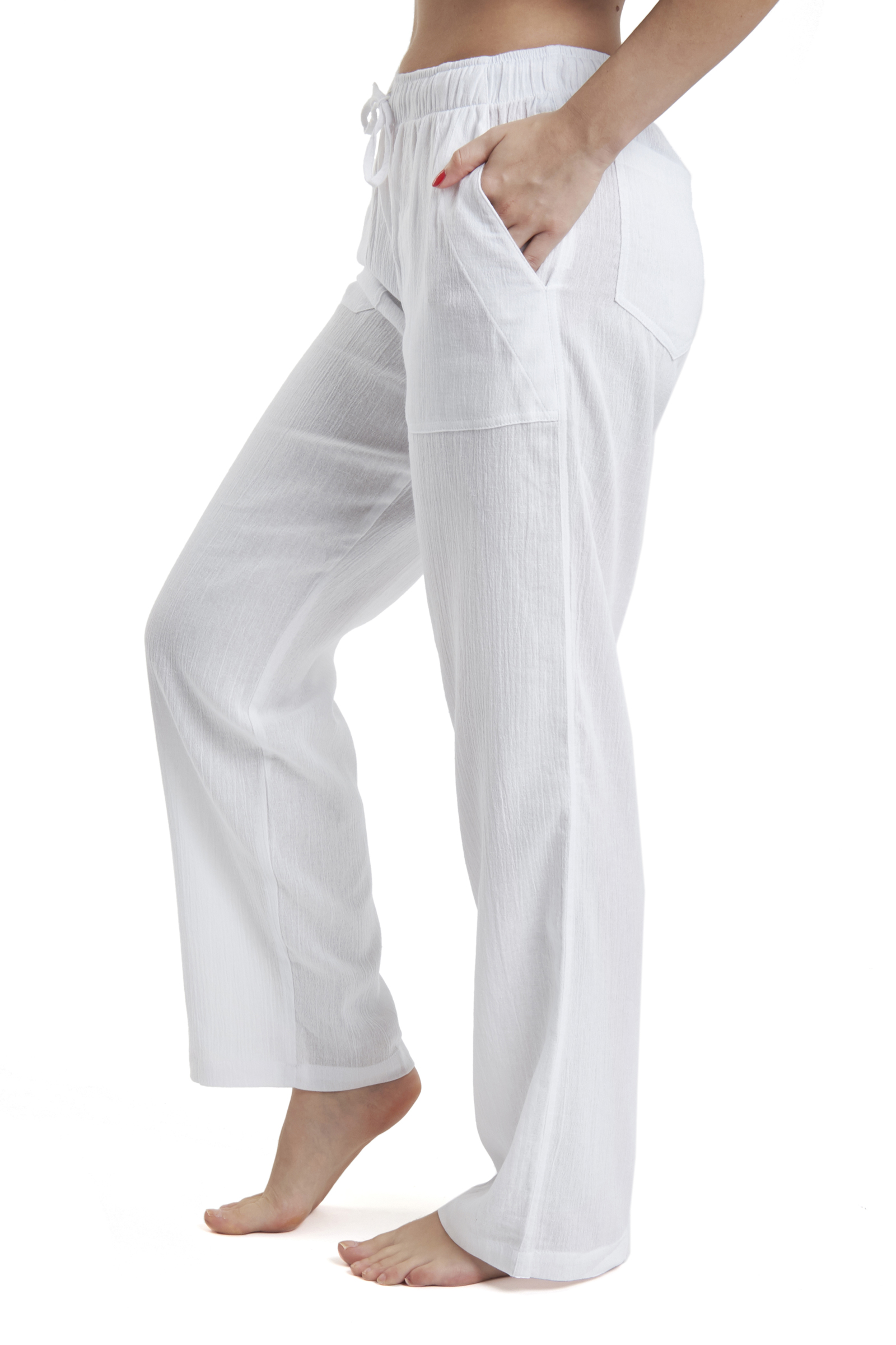 J & Ce Women's Cotton Gauze Low Waist Beach Pants with Pockets