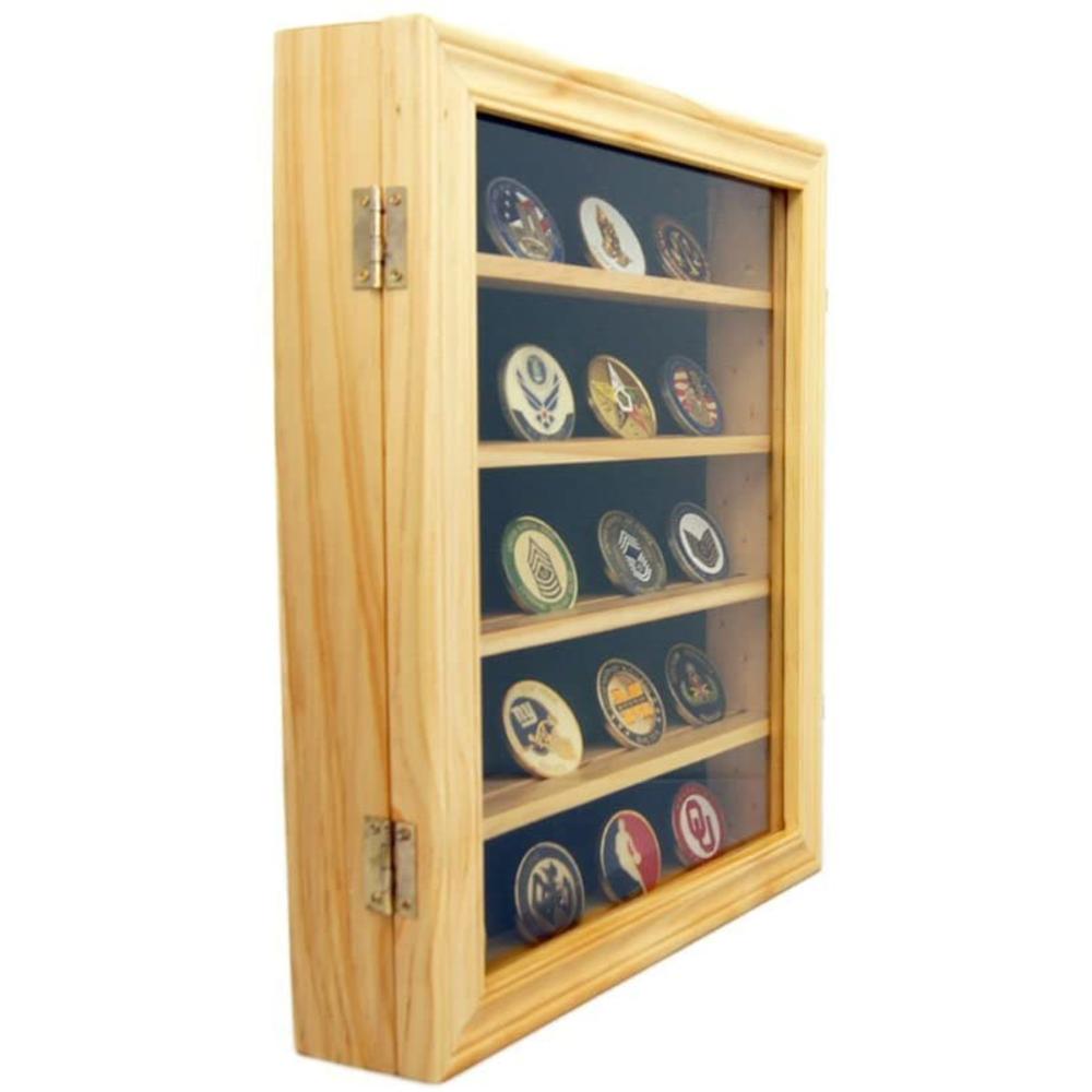 DECOMIL - Lockable 30 Military Coin Display Case, Challenge Coin Case, Poker Chip, Sports Coin, Military Medal Display Case Cabi