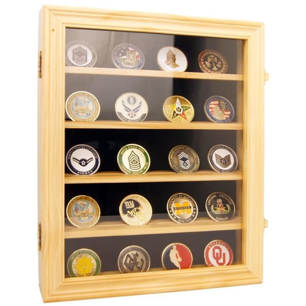 DECOMIL - Lockable 30 Military Coin Display Case, Challenge Coin Case, Poker Chip, Sports Coin, Military Medal Display Case Cabi