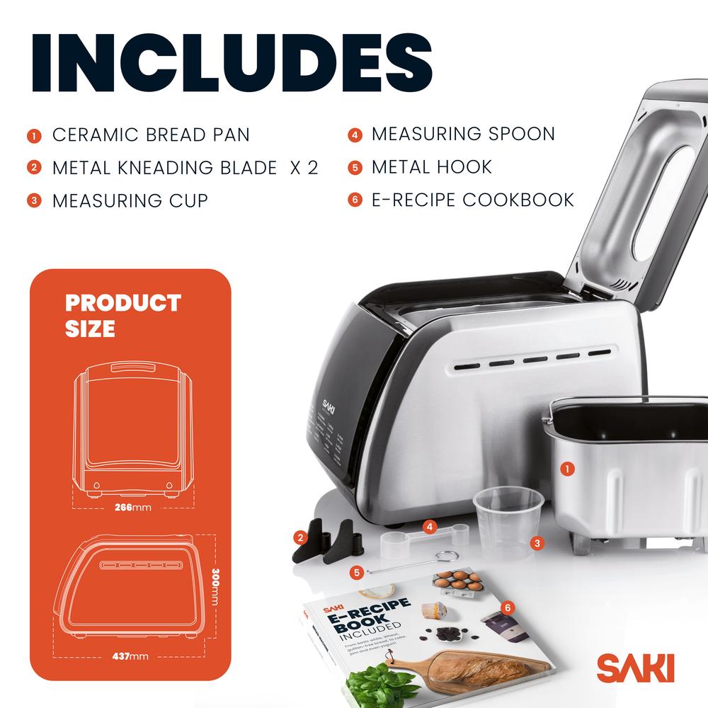 SAKI 3.3 LB Large Bread Machine, 12-in-1 Programmable XL Bread Maker, with Nonstick Ceramic Pan & Large Digital Touch Panel, 3 L
