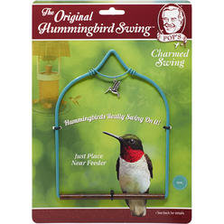 Pop's Birding Company Pop's, The Original Hummingbird Swing for Outdoors | Charm Teal Humming Bird Perch for Small Perching Wild Birds, Hook Included