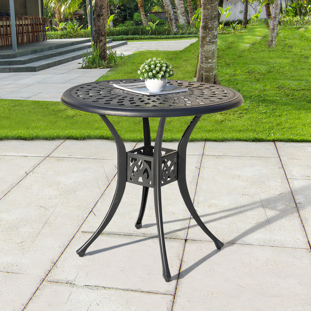 Nuu Garden Outdoor 31'' Round Cast Aluminum Bistro Table with 1.97'' Umbrella Hole, Black with Gold Speckles