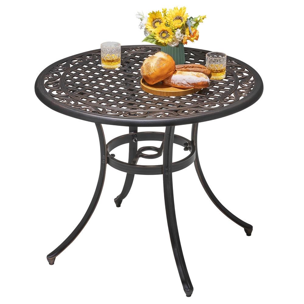 NUU GARDEN 36 Inch Cast Aluminum Patio Table with Umbrella Hole, Indoor Outdoor Round Patio Bistro Table
