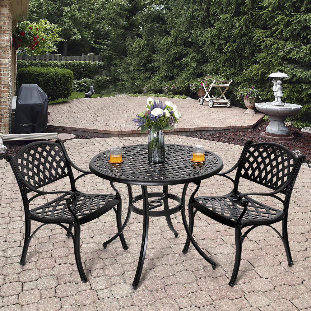 NUU GARDEN 3 Pieces Outdoor Patio Dining Sets, Cast Aluminum Patio Table and Chairs Outdoor Furniture Table with Umbrella Hole