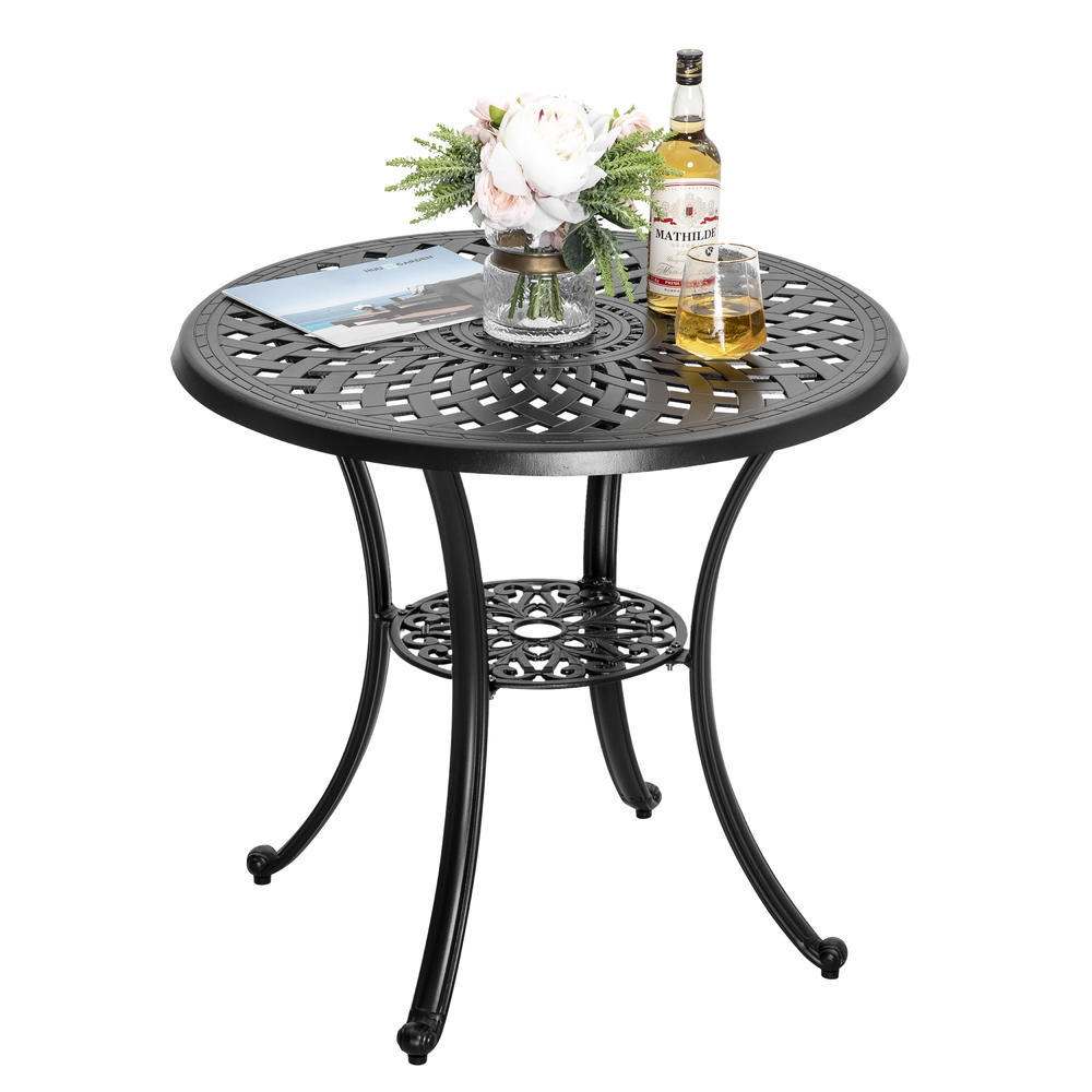 Nuu Garden Outdoor 31'' Round Cast Aluminum Bistro Table with 2.28'' Umbrella Hole, Black with Gold Speckles