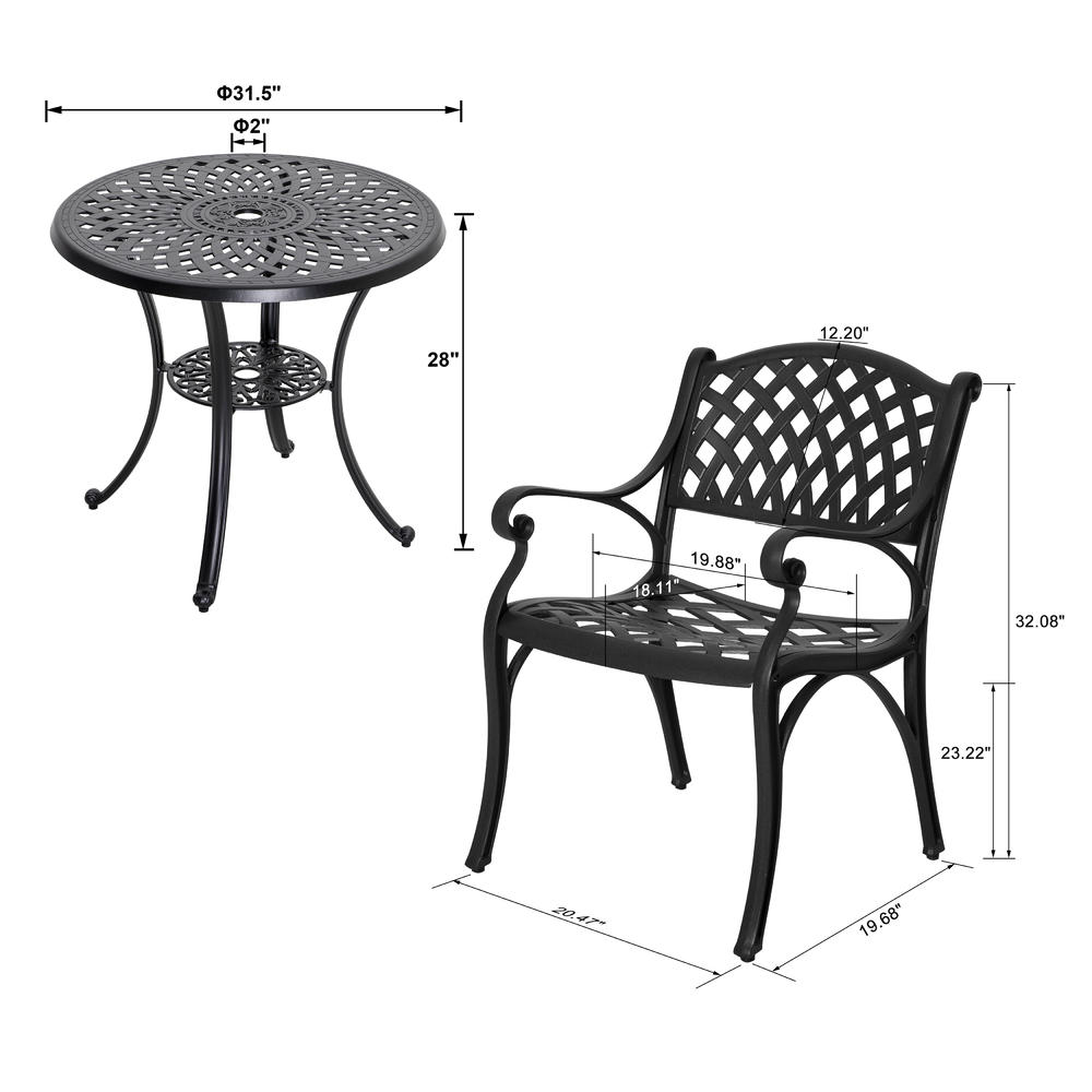 NUU GARDEN 3 Pieces Patio Bistro Set, Cast Aluminum Patio Dining Set with Umbrella Hole  Garden Table and Chairs