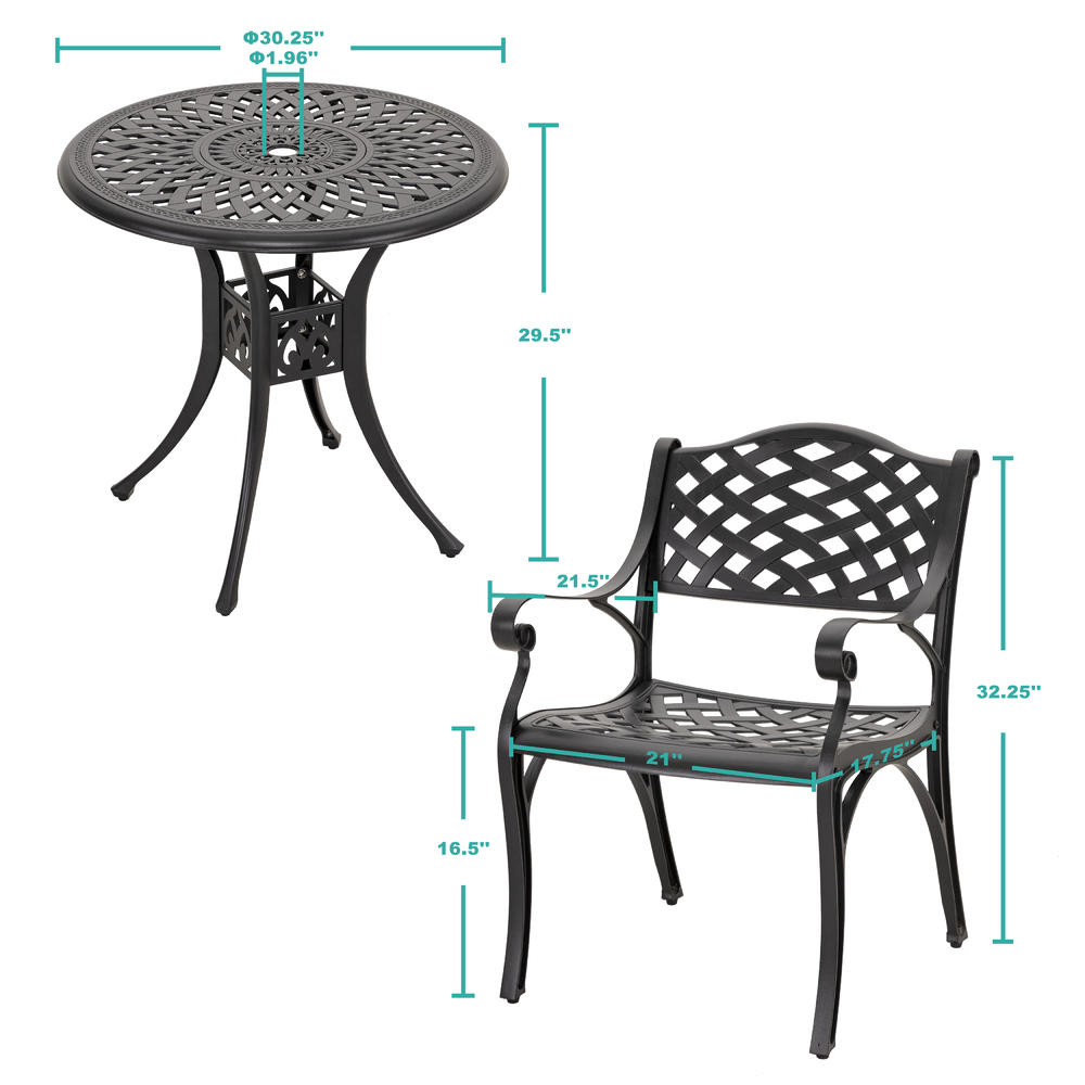Nuu Garden 3 Pieces Outdoor Patio Bistro Set, Cast Aluminum Patio Set