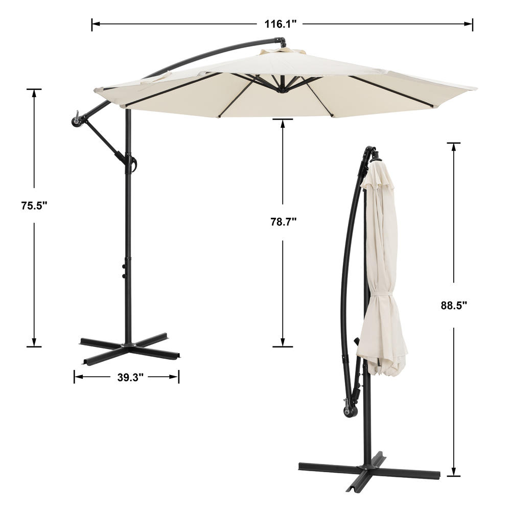 Nuu Garden 10ft Offset Hanging Patio Umbrella Outdoor Market Cantilever Umbrella w/Easy Tilt Adjustment, Polyester Shade, 8 Ribs