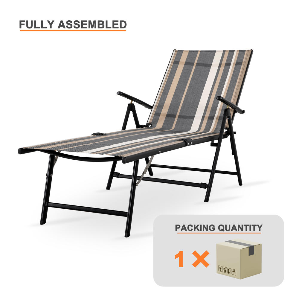 Nuu Garden Outdoor Folding Chaise Lounge, Adjustable Back, Assemble Free