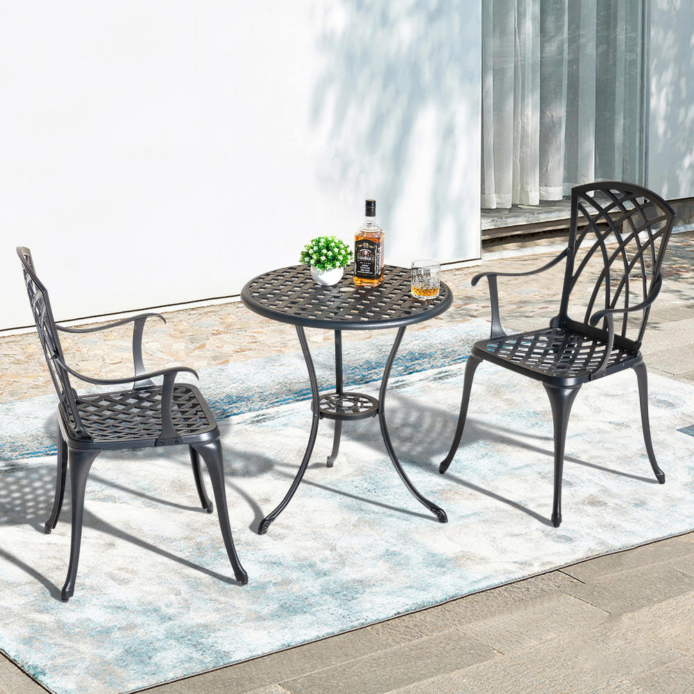Nuu Garden 3-Piece Cast Aluminum Outdoor Bistro Set Patio Furniture Table Set Black