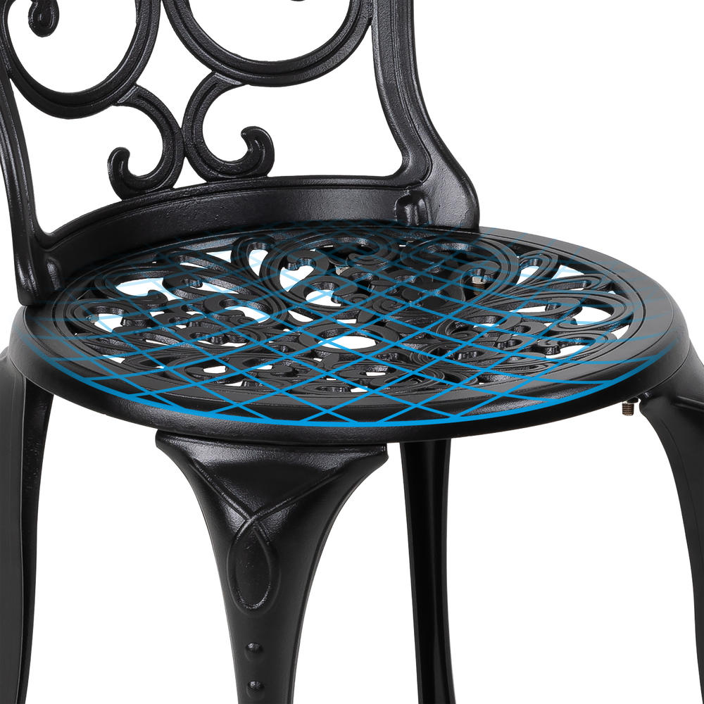 Nuu Garden 3-Piece Outdoor Bistro Set, Round 24 Inch Cast Aluminum Table with Umbrella Hole and 2 Cast Aluminum Armless Chairs