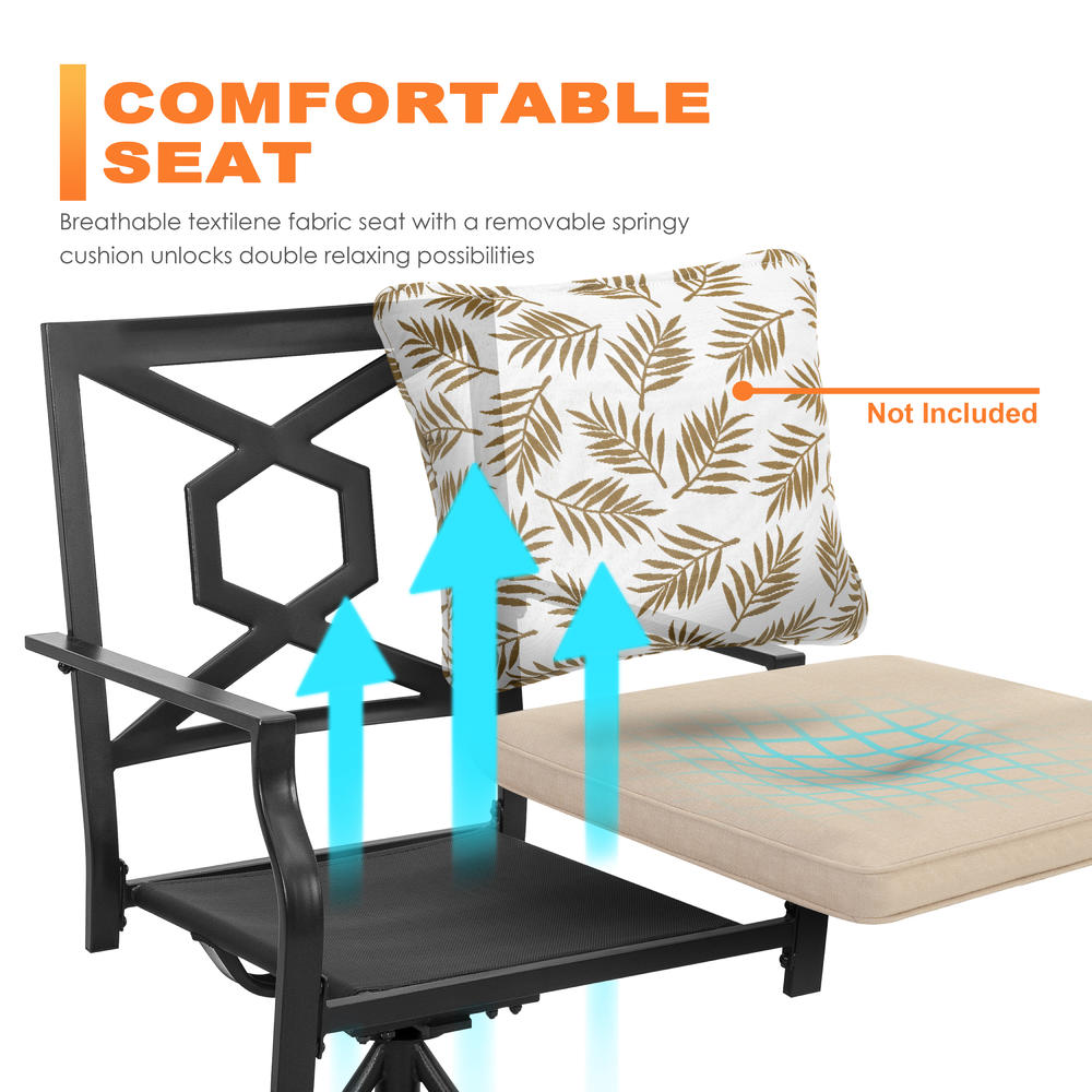 Nuu Garden Black Swivel Metal Outdoor Dining Chair Patio Bistro Chair