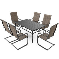 Nuu Garden Outdoor 7-Piece Textilene Dining Set, 6 Textilene Chairs and Rectangle Dining Table with 1.57'' Umbrella Hole