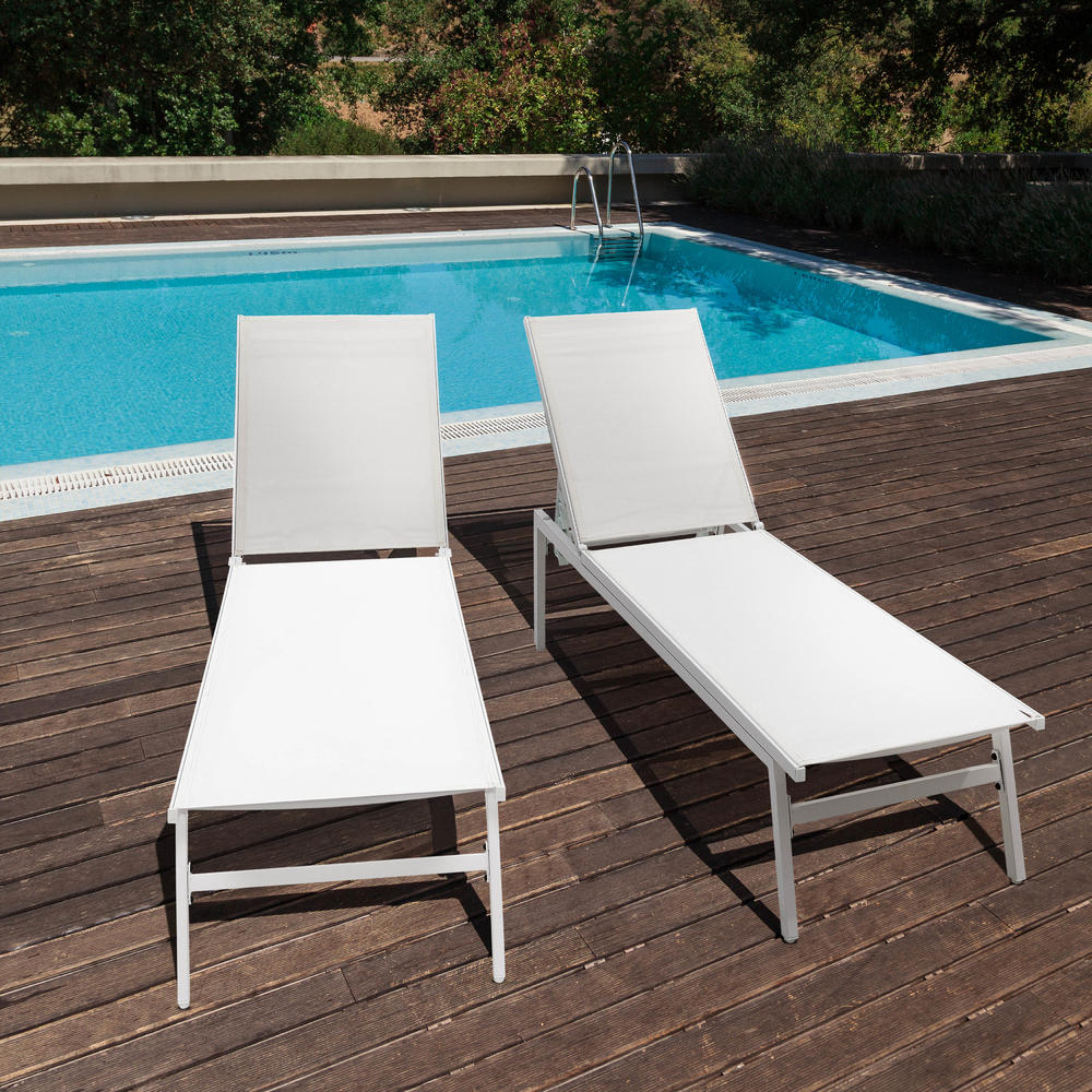 Nuu Garden Patio Chaise Lounge Outdoor All-Flat 5 Positions Chaise Lounge Chairs ,White