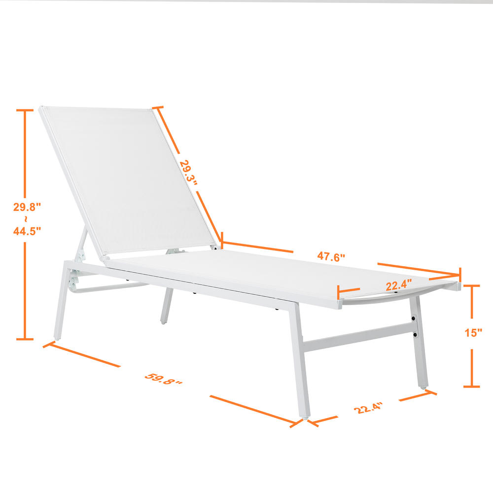 Nuu Garden Patio Chaise Lounge Outdoor All-Flat 5 Positions Chaise Lounge Chairs ,White