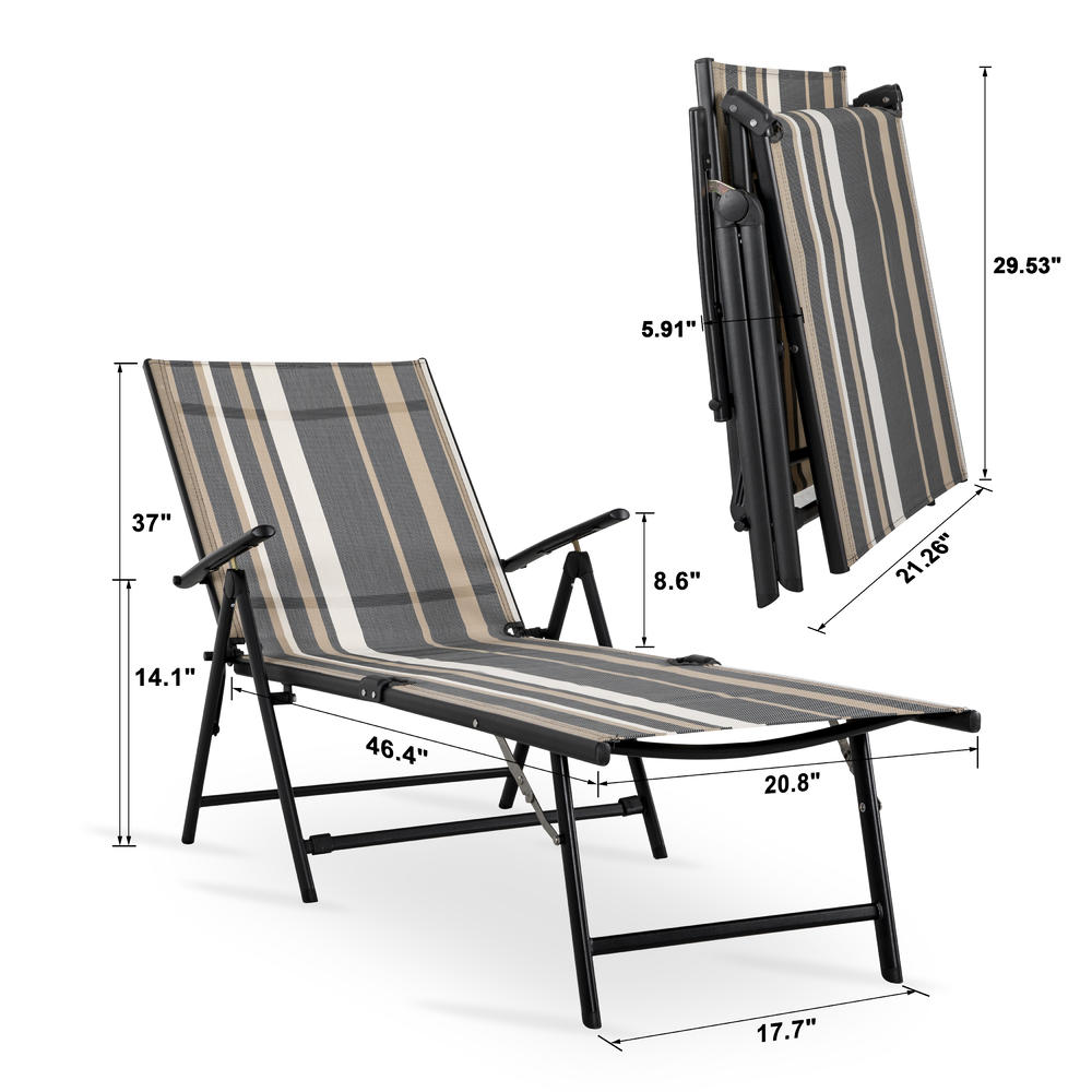 Nuu Garden Outdoor Folding Chaise Lounge, Adjustable Back, Assemble Free
