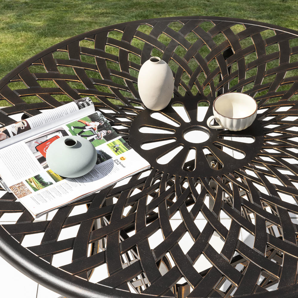 Nuu Garden Outdoor 42'' Round Cast Aluminum Dining Table with 2.24'' Umbrella Hole, Antique Bronze