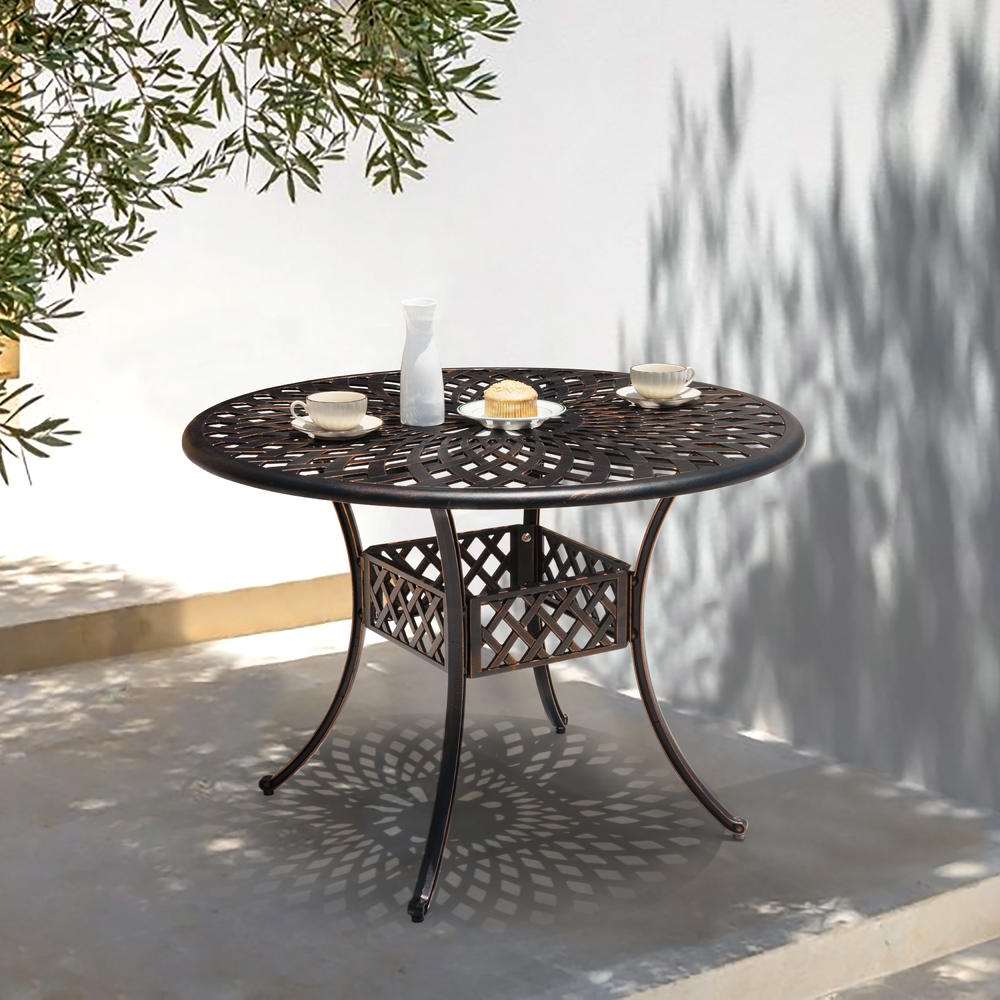 Nuu Garden Outdoor 42'' Round Cast Aluminum Dining Table with 2.24'' Umbrella Hole, Antique Bronze