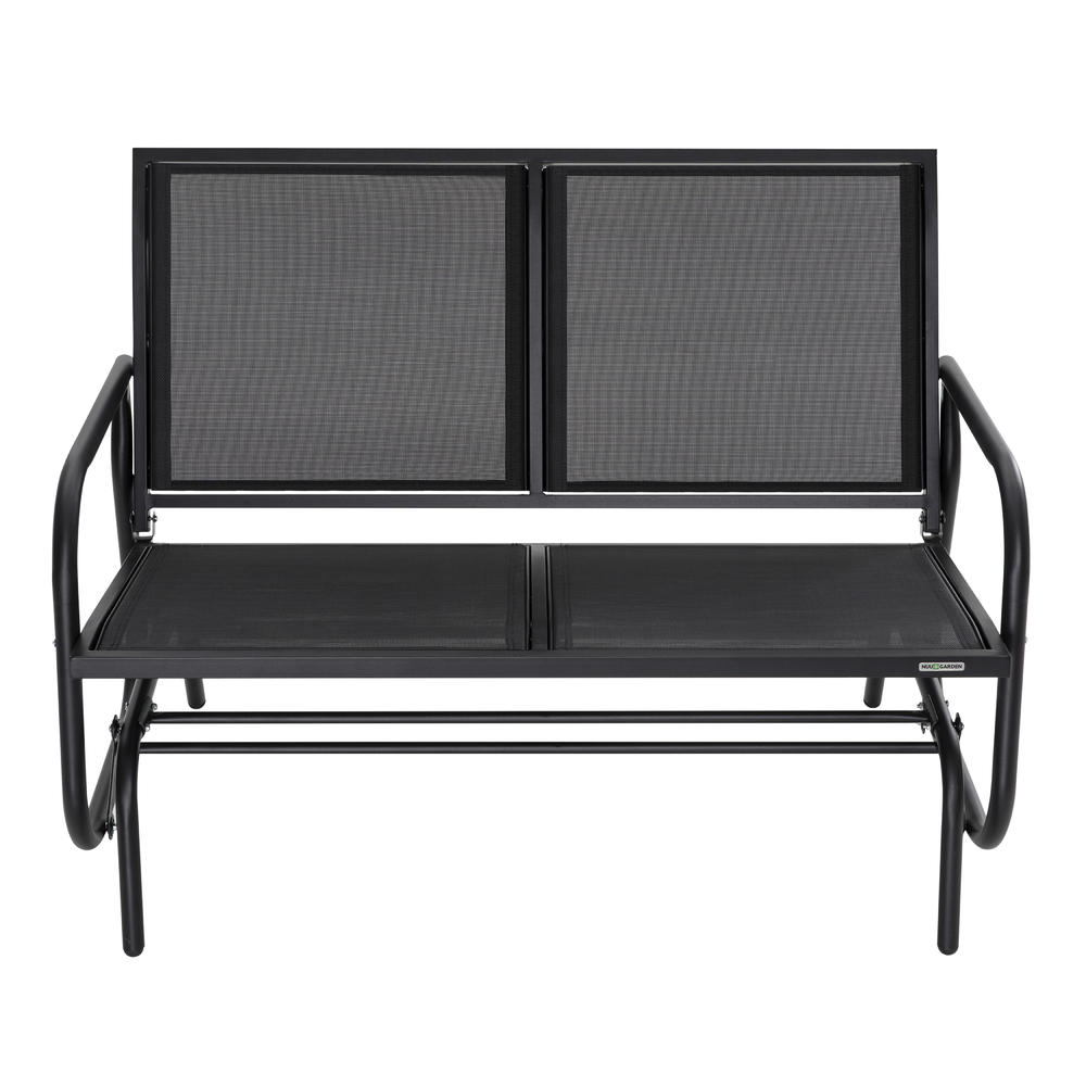 Nuu Garden 2 Person Outdoor Glider Swing Loveseat Chair with Powder Coated Steel Frame, Black