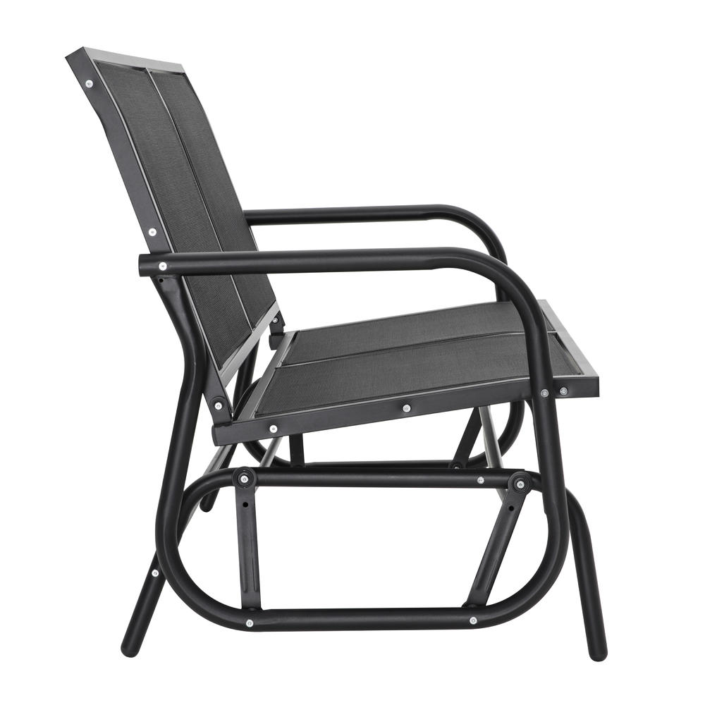 Nuu Garden 2 Person Outdoor Glider Swing Loveseat Chair with Powder Coated Steel Frame, Black