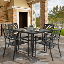 Nuu Garden 5 Piece Metal Patio Armrest Dining Chairs and Larger Square Table Dining Set