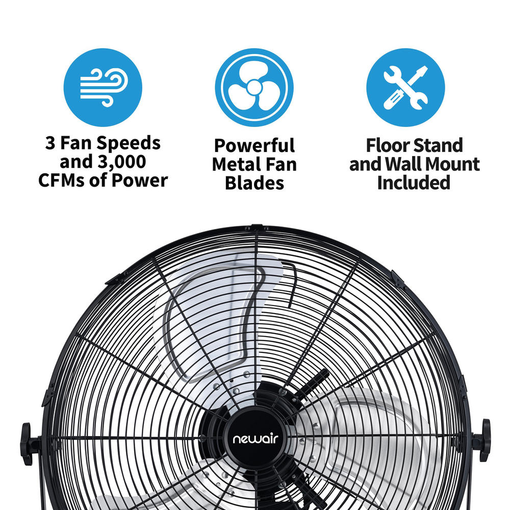NewAir  20" Outdoor Rated 2-in-1 High Velocity Floor or Wall Mounted Fan with 3 Fan Speeds and Adjustable Tilt Head