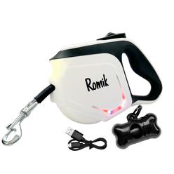 Romik Retractable Dog Leash with Flashlight for Small Medium Large Size Breed Heavy Duty Handle with LED Safety Light and Waste Bag
