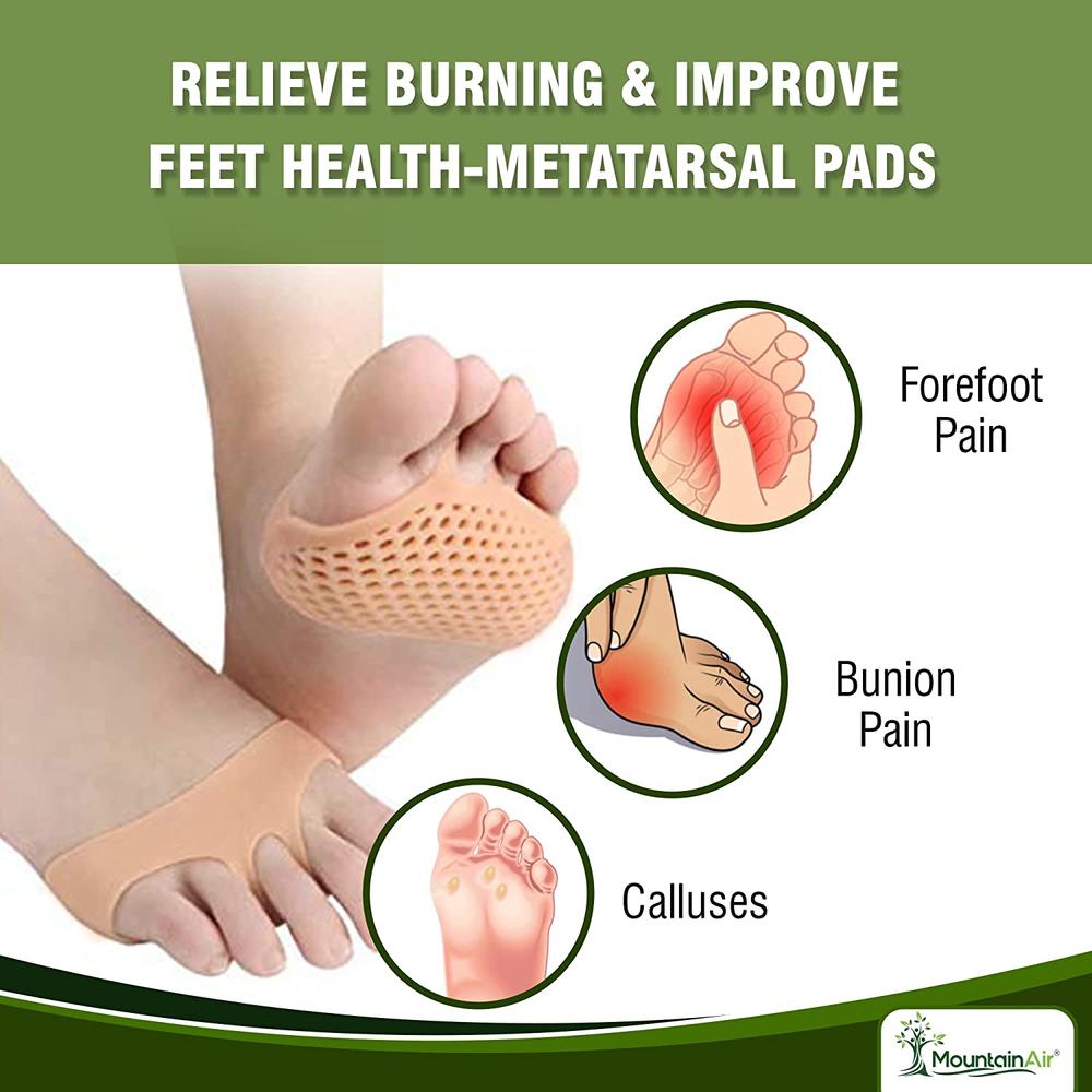 MountainAir - 6 Pairs Metatarsal Pads Men & Women - Left and Right Foot Silicone Gel Ball of Foot Cushions - Pain Relief