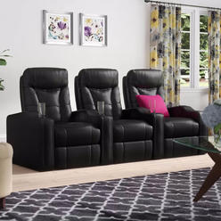 US Furnishing Express corp 91'' Wide Faux Leather Home Theater Configurable Seating with Cup Holder UFE (Black)