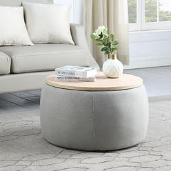 US Furnishing Express corp US livings Modern Round Storage Ottoman with Wooden Lid,Circle Ottoman Handmade Ottoman Coffee Table,End Table & Footstool for L