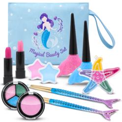 TOYLI Mermaid Washable Makeup Set for Kids, 13-Piece Make Up Beauty Kit for Girls