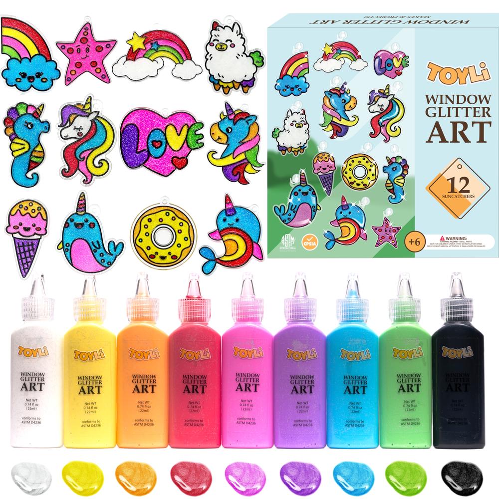 TOYLI Window Glitter Paint Art Kit Makes 26 Projects, Create Own DIY  Acrylic Window Art Crafts for Kids Ages 4-8