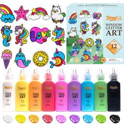 TOYLI Window Glitter Paint Art Kit Makes 26 Projects, Create Own DIY Acrylic Window Art Crafts for Kids Ages 4-8