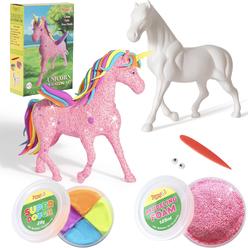 TOYLI Paint Your Own Unicorn Clay Molding Kit for Kids Magic Modeling Clay Kit Design with Pink Sparkly Foam Beads and Clay