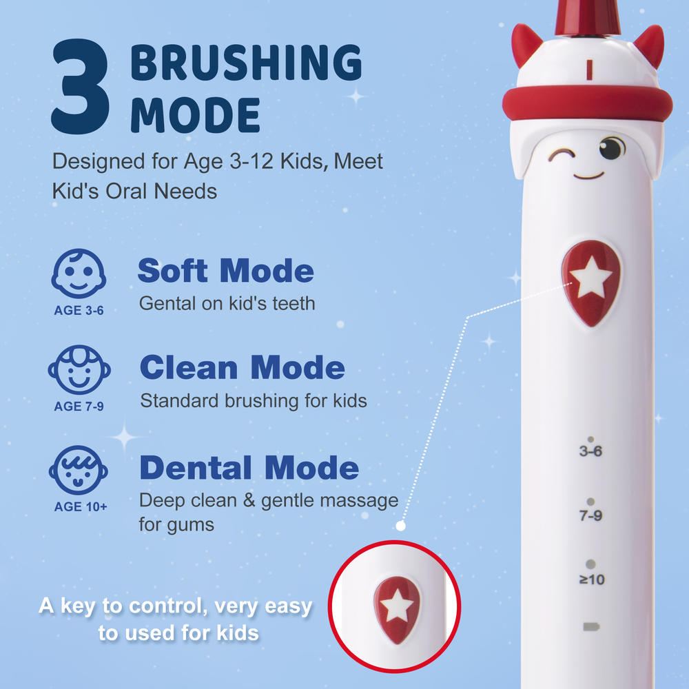 Proalpha Kids Electric toothbrushes Rechargeable Electric Toothbrushes, 3 Modes with Timer Toddler Sonic Electric Toothbrushes