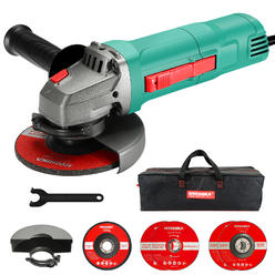 HYCHIKA Angle Grinder,4-1/2inch Grinding Tool 10000RPM with 2 Wheel Guard,5 Wheel Disc,7.5A Power Grinder