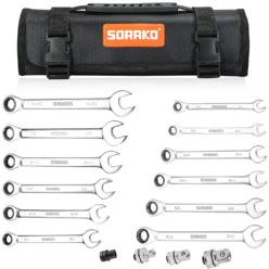 SORAKO Ratcheting Combination Wrench Set,16-Piece Ratchet Wrench Kit with Socket Adapter, 1/4? - 13/16? Chrome Vanadium Steel Wrenches