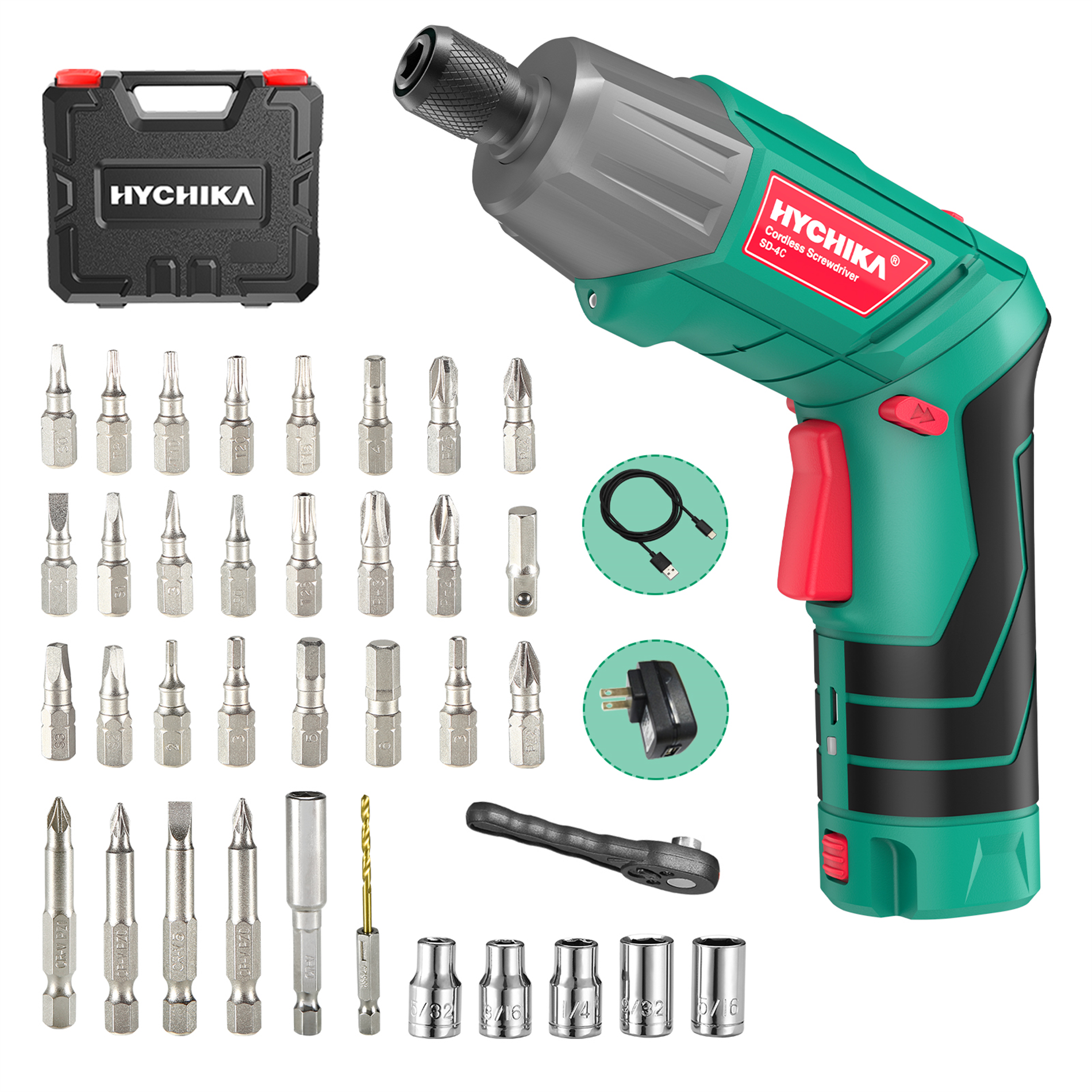 HYCHIKA Electric Screwdriver 6 N.m, 3.6V Cordless, LED Light, 36Pcs - View #11
