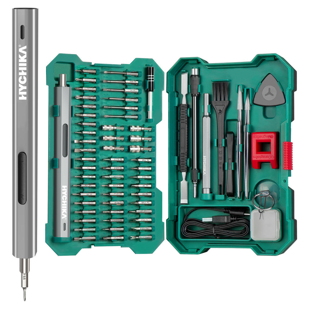 HYCHIKA 67-in-1 Rechargeable Cordless Mini Precision Screwdriver Set with Magnetic Bits, 3.7V Electric & Manual with LED light