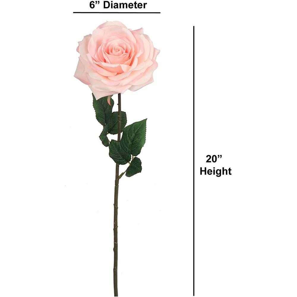 Floral Home 6-Pack Pink Silk Artificial Roses - 20" Long Lifelike Faux Blooms for Romantic Home Decor, Events & Floral Arrangements