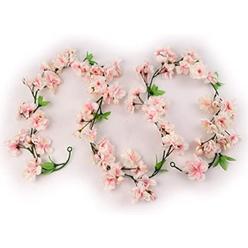 Floral Home Elegant Cherry Blossom Garland Set - Soft Pink & Green, 13.5ft Silk Floral Decor for Weddings, Events, and Home