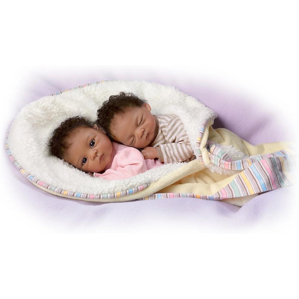 The Ashton-Drake Galleries Jada And Jayden Twins in Custom Bunting So Truly Real Lifelike & Realistic Newborn African-American Baby Dolls 13-inches by The