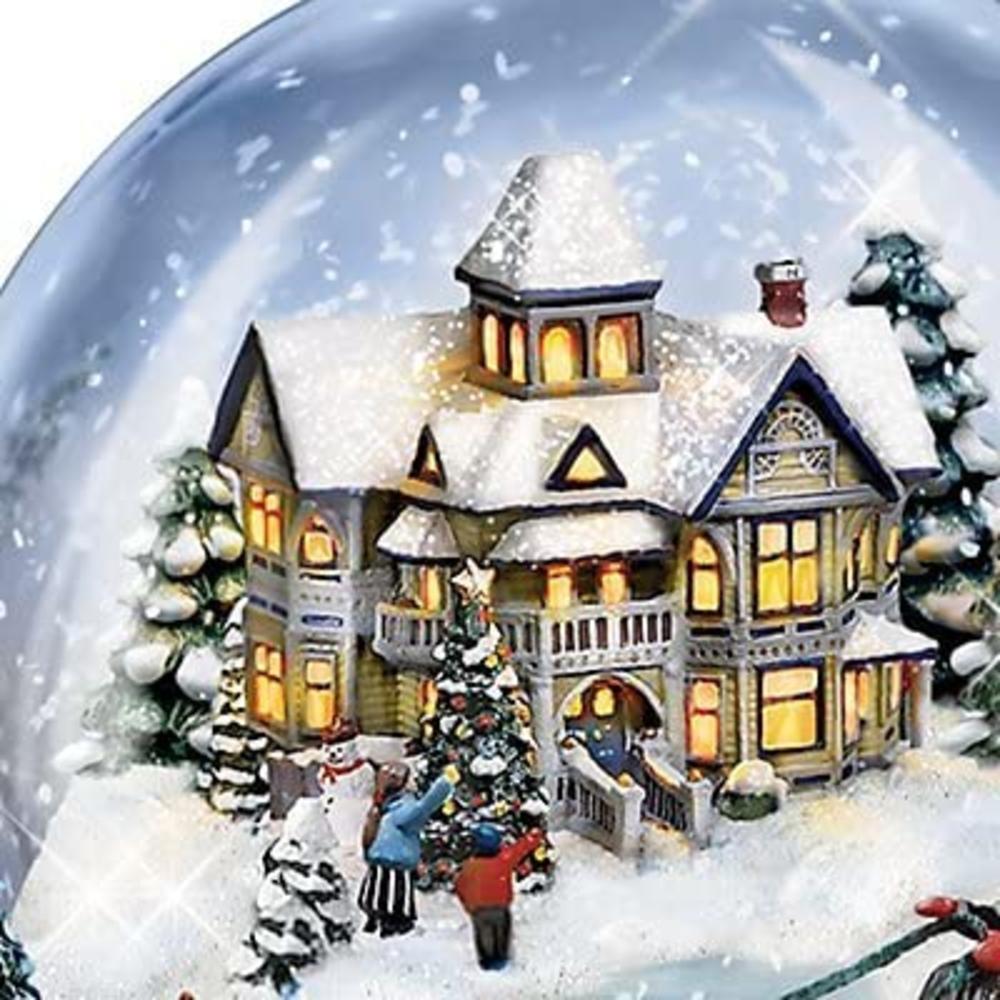 The Bradford Exchange Jingle Bells Snowglobe W/ Swirling Snow Illuminated Musical Snowglobe Christmas Decor by Thomas Kinkade 7"